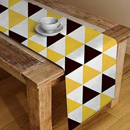 STITCHNEST Yellow & White Printed Table Runner-18