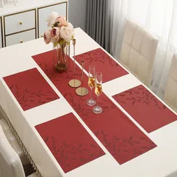 HOKIPO 5-Pieces Floral Rectangular Table Placemats & Table Runner-19
