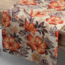 HomeStorie Beige & Red Floral Print Table Runner-92