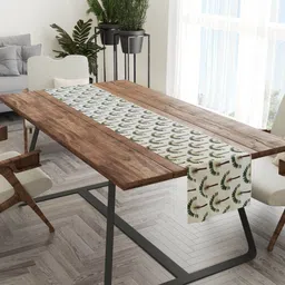 Tasseled Home White & Green Palm Printed Rectangular Table Runner image 1