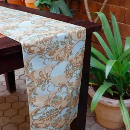 ZEBA Blue & Beige Floral Printed 6-Seater Runner-45
