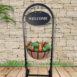Garden Deco Welcome Brown Metal Planter with Stand-image-72