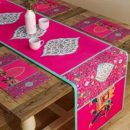 SEJ by Nisha Gupta Set of 6 Pink Printed Table Placemats and Runner Set image 1