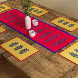 SEJ by Nisha Gupta Set of 7 Red & Beige Table Placemats & Runner image 1