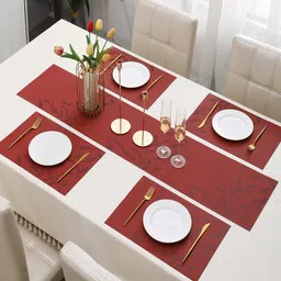 HOKIPO 5-Pieces Floral Rectangular Table Placemats & Table Runner image 5
