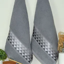 Aura Grey 2 Pcs Printed 380 GSM Pure Cotton Hand Towels-23