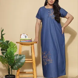 9shines Label Plus Size Floral Embroidered Pure Cotton Maxi Nightdress-image-32
