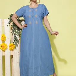 9shines Label Plus Size Floral Embroidered Pure Cotton Maxi Nightdress-picture-18