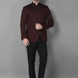 Canary London Men Maroon Printed 2-Piece Bandhgala Suit Fit-picture-17