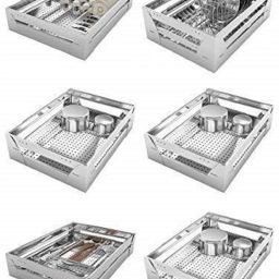 Modular Kitchen Stainless Steel Organizer Basket (19*20,set of-6) Stainless Steel Kitchen Trolley-image-49