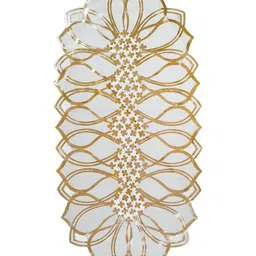 Dakshya Industries Beige & White Lotus Patterned Table Runner-1