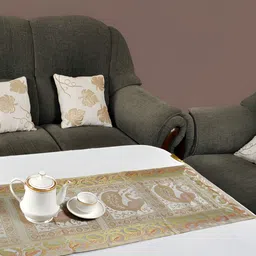 Lal Haveli Grey & Gold Toned Floral Woven Design Table Runner-19