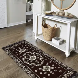 Kuber Industries Brown Floral Design Velvet Anti-Skid Bed Side Runner-54