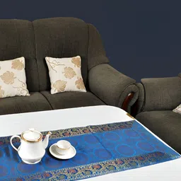 Lal Haveli Blue & Gold Toned Floral Woven Design Table Runner-19