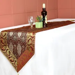 Lal Haveli Maroon & Gold Toned Floral Silk Brocade Table Runner-18