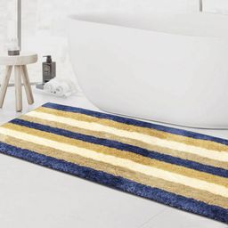 LUXEHOME INTERNATIONAL Brown & Blue Striped 1850 GSM Bath Rug-image-64