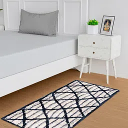 Kuber Industries Blue & White Geometric Pure Woolen Anti Skid Floor Runner-57