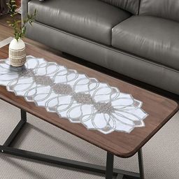 Dakshya Industries Grey Lotus Patterned Table Runner image 2