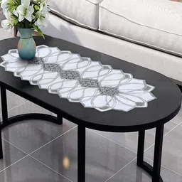 Dakshya Industries Grey Lotus Patterned Table Runner image 4