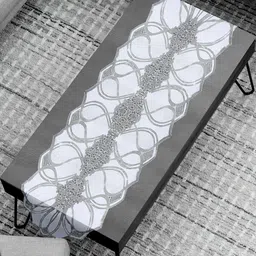 Dakshya Industries Grey Lotus Patterned Table Runner image 3
