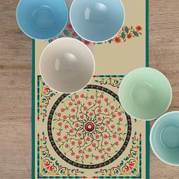 homewards Cream-Coloured & Green Printed Poly Canvas Rectangular Table Runner image 4