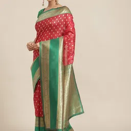 Silk Land Red & Green Paisley Zari Art Silk Banarasi Saree-picture-30