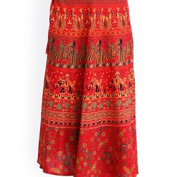 Exotic India Printed Pure Cotton Wrap-Around Maxi Skirt-image-16