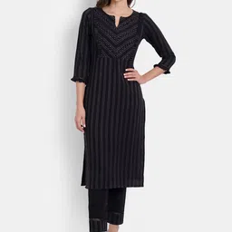 HK colours of fashion Women Black Striped Kurta with Trousers-picture-11