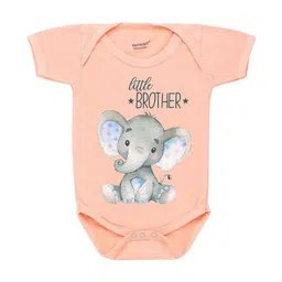 KNITROOT Infants Kids Peach & Grey Elephant Printed Cotton Bodysuit-image-19