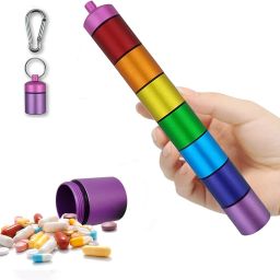 7 DAYS Metal Travel Pill Organizer Large Rainbow Weekly Pill Case +7 Day Pill Organizer Pill Box-23