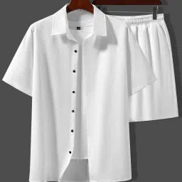 Men Night Suit Set White Solid-image-23