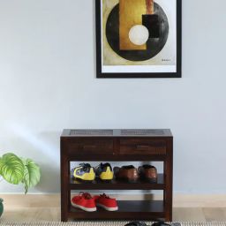 woodsworth from pepperfry Ede Sheesham Wood Shoe Rack In Scratch Resistant Walnut Finish-picture-3
