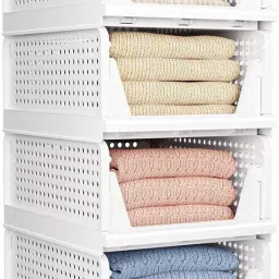 2 Pcs Foldable and Stackable Cupboard for Merging Cupboard Space - White Color PP Collapsible Wardrobe-image-52