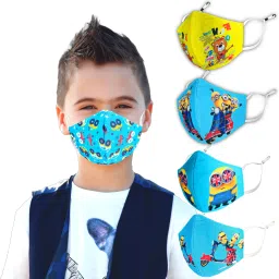 SUPER SAFETY 3 Layer cartoon print kids mask with Adjustable Ear loops Pack Of 5 DP-10 Digital Print Reusable, Washable Cloth Mask-picture-0