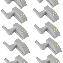TechBlaze Wardrobe Cabinet Hinge LED Motion Sensor Lights, Set of 10 Almirah Lights Cupboard LED Hinge Lights Door Hinge Lighting Night Lights (Warm White, 0.25 W) Set of 10 Lights with Batteries Smart Bulb-12