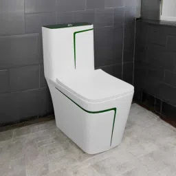 lurexa Dimond Quality LT06 White commode with Green Finishing Line and Round Flush Button Western Commode image 2
