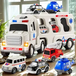 zuuluzrs Friction Powered Ambulances Toy Helicopter Fire Truck Police Car-picture-38
