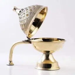 Pure Brass Dhoop Dani Loban with Brass Handle Incense Holder Burner 14 Cm Dhoop-24