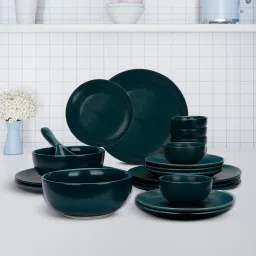 Pack of 20 Ceramic Microwave Safe Dinner Plates Bowls Sets Chip Resistant Dinnerware Sets (Green) Dinner Set-4