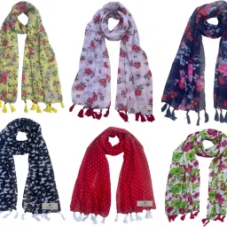 Printed Chiffon Women Multicolor Stole, Fancy Scarf-image-92