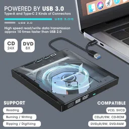 Tobo External CD DVD Drive, USB C Portable CD/DVD +/-RW Drive/DVD Player TD-1320UG External DVD Writer image 5