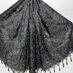 Art Silk Floral Print Black Women Dupatta-image-40