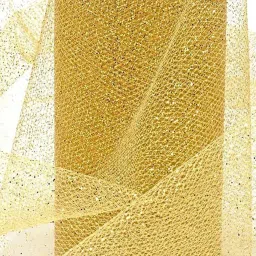 Premium Net Fabric Mesh Glitter Cloth (5 Meters) (Width:-25 Inch) (Rich golden-25