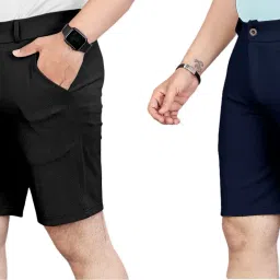 Pack of 2 Solid Men Black, Blue Running Shorts-image-16