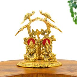international gift Gold Plated Laxmi Ganesh Idol Under Tree – Decorative & Auspicious Gift Decorative Showpiece - 20.32 cm-picture-29
