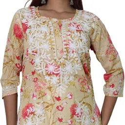 myplusfashion Casual Regular Sleeves Floral Print Women Yellow Top-picture-48