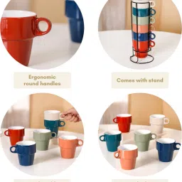 nestasia Ceramic Stackable Cups Set Of 6 Multicolour With Box image 5