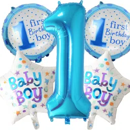 Printed 1st Birthday Foil Balloon Set of 5 for Boys Birthday Balloon-image-9