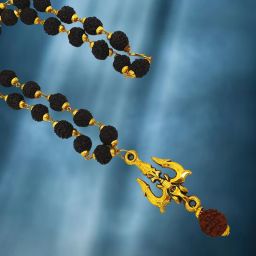 Lord Shiva Mahakal Locket With Mala Black Color Combination Gold-plated Beads Brass, Wood Locket Set-image-89