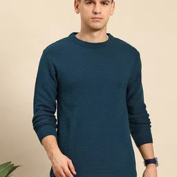 mast & harbour Men Self Design Round Neck Green Sweater-picture-29